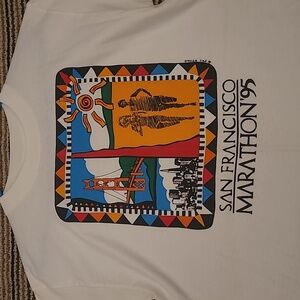 SAN FRANCISCO MARATHON Vintage White Cotton Murina USA Mens Medium Shirt VTG 90s